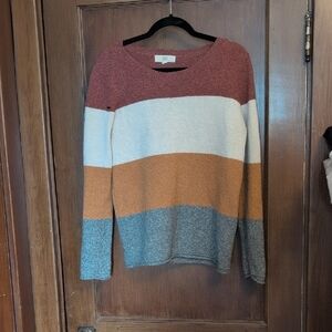 Colorblock Sweater in Red, White, Orange, and Gray